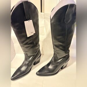 Mango Women's Cowboy Black Leather Heeled Boots